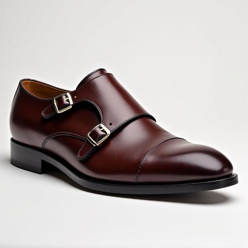 Side profile of a double monk strap shoe, highlighting the polished buckles.